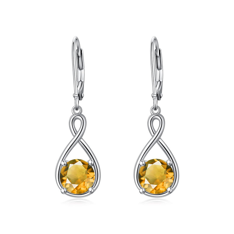 Dangle Drop Infinity Earrings 925 Sterling Silver Leverback Birstone Earrings 18K White Gold Jewelry for Women Girls