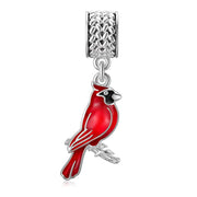 Red Cardinal Bird Charm 925 Sterling Silver Dangle Bead Fit Bracelet "Our Love Never Dies" Gifts for Women