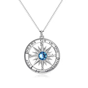 Inspirational Gift Sterling Silver Compass Necklace with Birthstone Crystal for Men & Women Graduation Gift