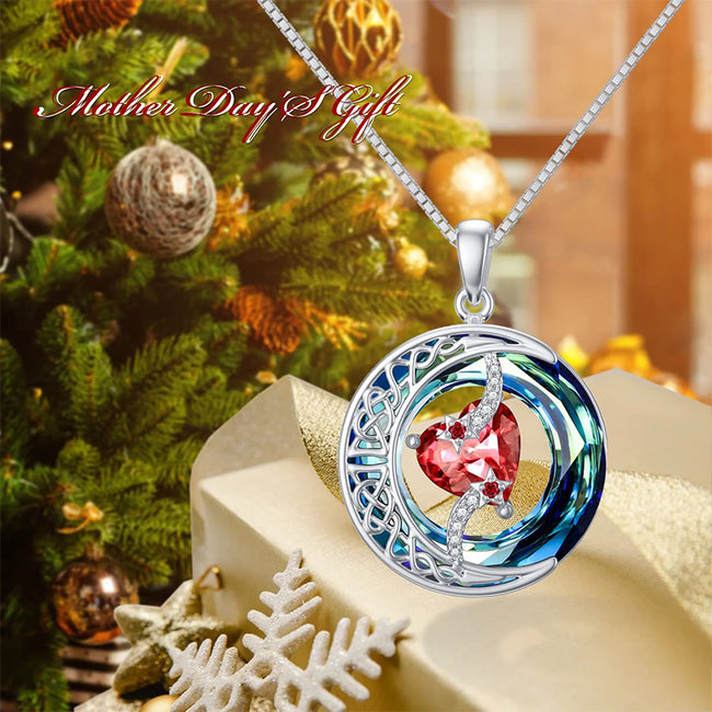 Moon Star Necklace Heart Birthstone Moon Pendant Sterling Silver