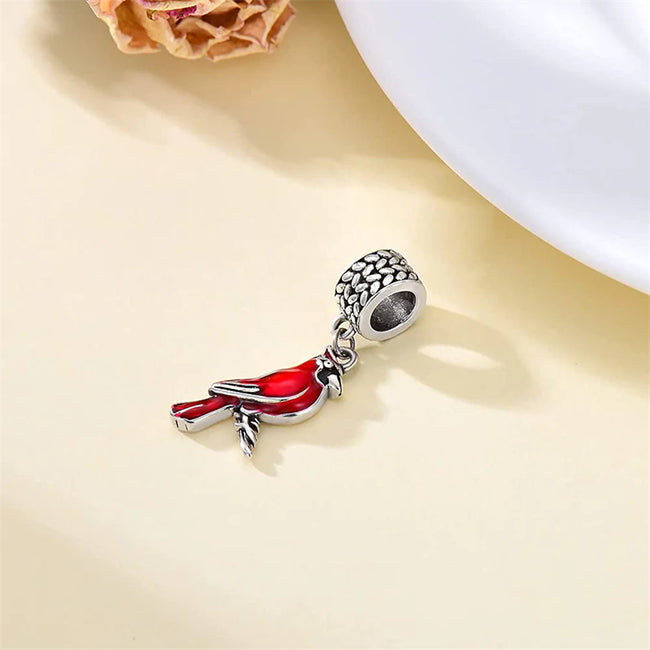 Red Cardinal Bird Charm 925 Sterling Silver Dangle Bead Fit Bracelet –  romanticwork