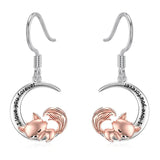 Sterling Silver Fox Moon Heart Dangle Earrings
