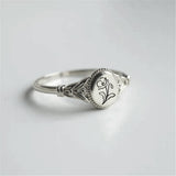 925 Sterling Silver Birth Flower Ring Vintage Flower Signet Ring Mother's Day Gift