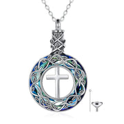 Sterling Silver Crystal Cross Tree of Life Urn Necklace for Ashes