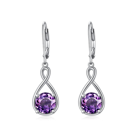 Dangle Drop Infinity Earrings 925 Sterling Silver Leverback Birstone Earrings 18K White Gold Jewelry for Women Girls