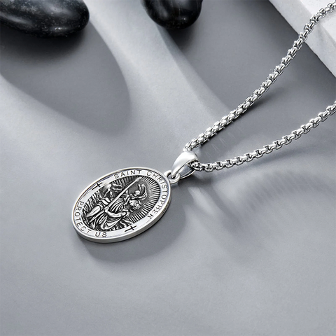 Sterling Silver St Michael St Christopher Pendant Necklace for Men