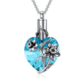 Sterling Silver Birthstone Birth Flower Crystal Urn Necklace for Ashes