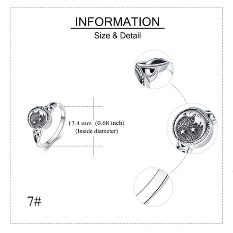 Sterling Silver Moon and Star Urn Ring for Ashes
