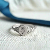925 Sterling Silver Birth Flower Ring Vintage Flower Signet Ring Mother's Day Gift