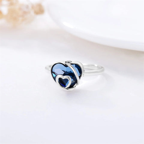 Sterling Silver Crystal Heart Urn Ring for Ashes Engraved With Always in My Heart