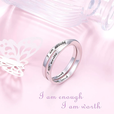 925 Sterling Silver Inspirational Ring I am Enough Rings I am String for Women Girls