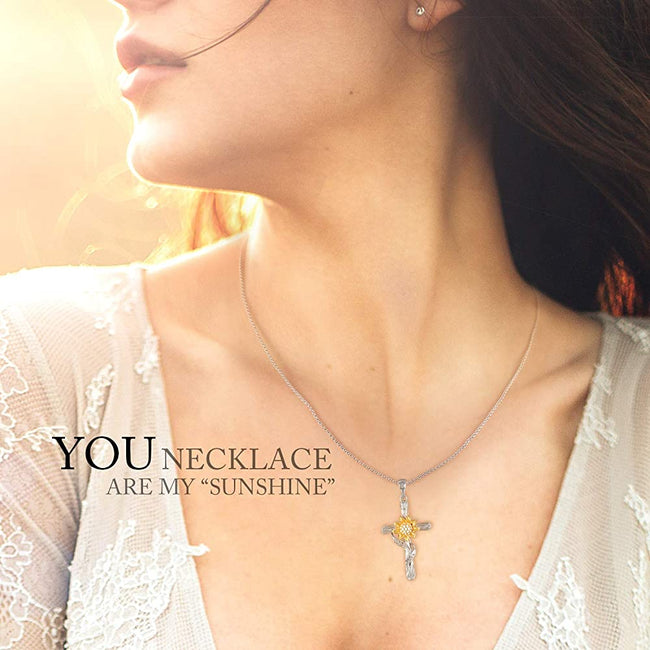 Sunflower Cross Necklace In 925 Silver- romanticwork