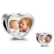 S925 Sterling Silver Personalized Photo Charm Fit Pandora Bracelet Necklace Customized Heart Round Shape Picture Bead