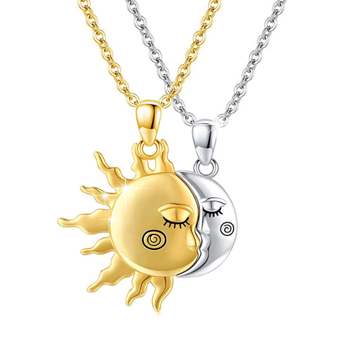 Sun Moon Couple Necklace 925 Sterling Silver Necklace Set Bff Couple Friendship Matching Necklace Jewelry For Women Men
