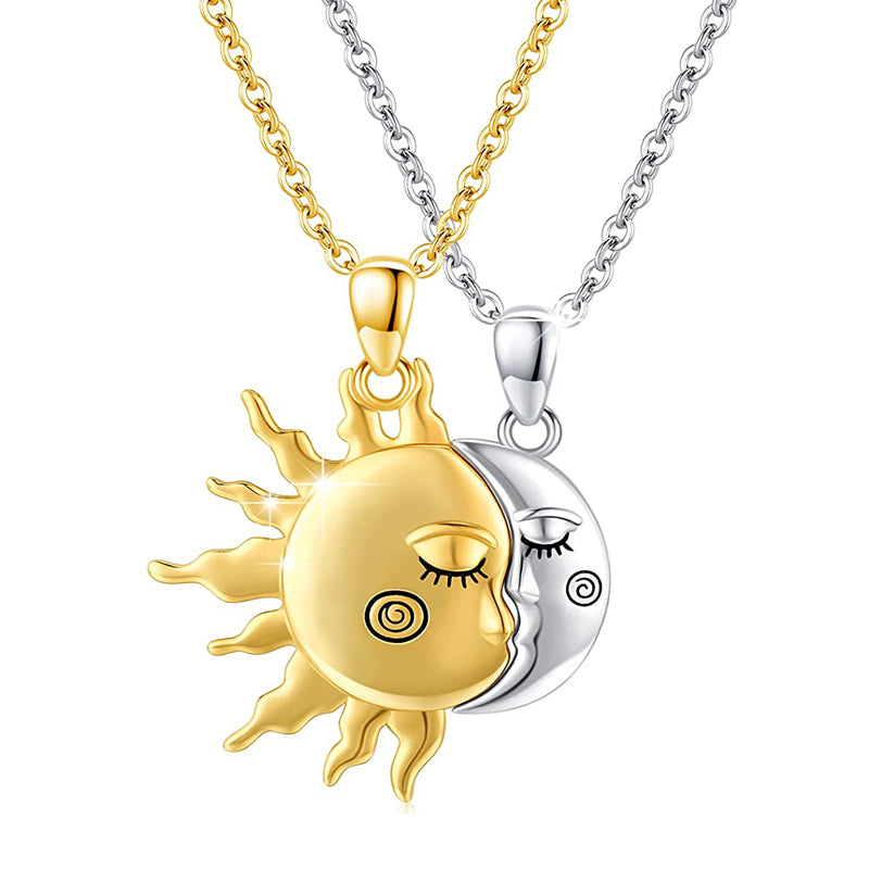 Sun Moon Couple Necklace 925 Sterling Silver Necklace Set Bff Couple Friendship Matching Necklace Jewelry For Women Men