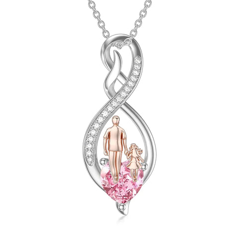 Sterling Silver Infinity Heart Birthstone Father Daughter Pendant Necklace