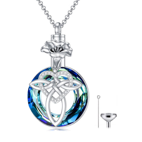 12 Birth Month Flower Cremation Jewelry for Ashes Celtic Knot Heart Ashes Memorial Keepsake Urn Necklace Circle Crystal
