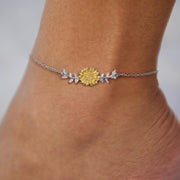 Sunflower Anklet Sterling Silver Good Luck Charm Jewelry S925 Sterling Silver Foot Jewelry