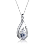 Sterling Silver CZ Tear Dangle Urns Necklacefor Ashes