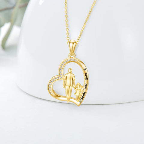 14K Gold Father Daughter Heart Pendant Necklace From Dad I Love You Forever