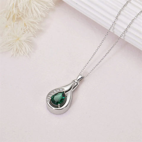 Sterling Silver Cubic Zirconia Tear Dangle Urn Necklace for Ashes