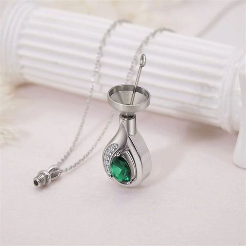 Sterling Silver Cubic Zirconia Tear Dangle Urn Necklace for Ashes