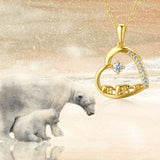 14k Solid Gold Love Heart Mama Bear Necklace Mom Necklace Mothers Day Necklaces for Women