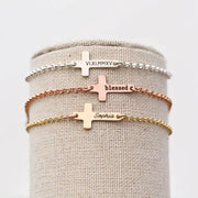 Sterling Silver Personalized Cross Bracelet Name Bracelet Religious Bracelet