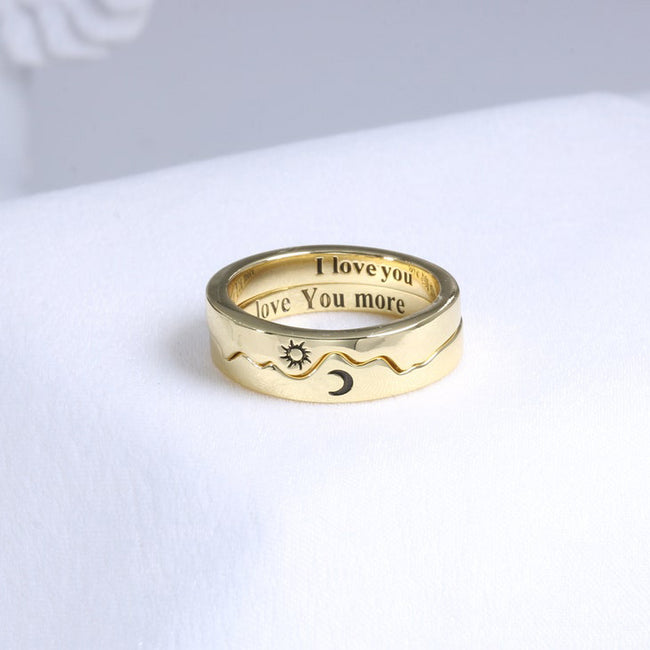 Moon and Sun Matching Rings Couple Rings Sterling Silver Sun Moon