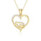 14k Solid Gold Love Heart Mama Bear Necklace Mom Necklace Mothers Day Necklaces for Women