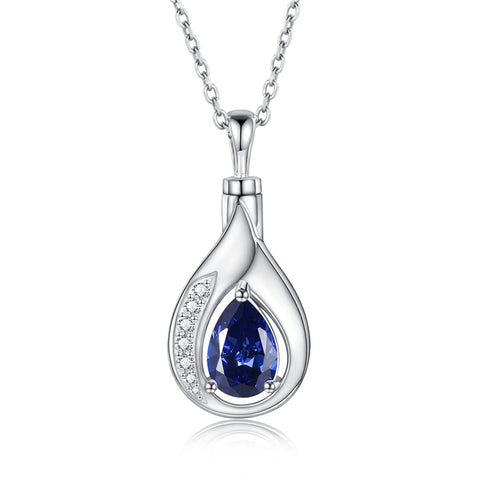 Sterling Silver Cubic Zirconia Tear Dangle Urn Necklace for Ashes