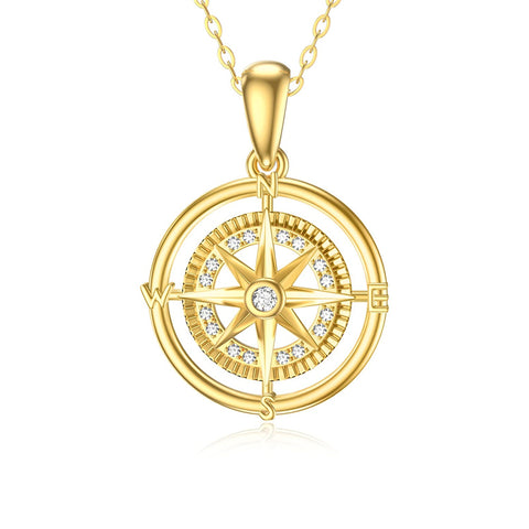 14K Real Gold Compass Pendant Necklace for Women Compass Dainty Necklace Jewelry Birthday Gift for Graduate