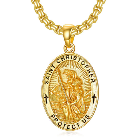 Sterling Silver St Michael St Christopher Pendant Necklace for Men