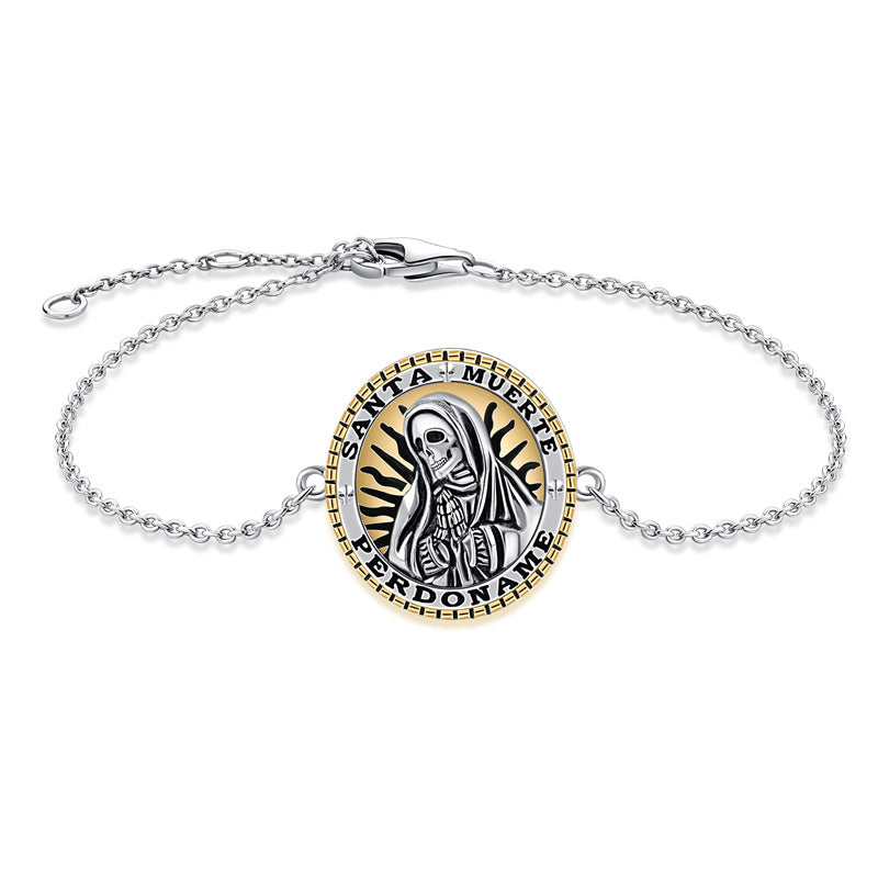 Santa Muerte Bracelet 925 Sterling Silver Death Charm Jewelry For Women