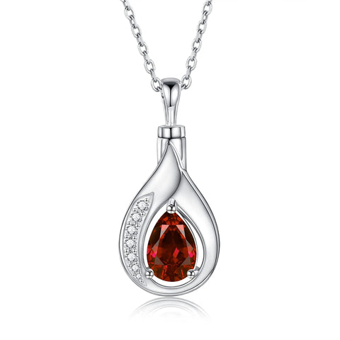 Sterling Silver Cubic Zirconia Tear Dangle Urn Necklace for Ashes