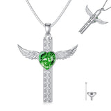 Sterling Silver Heart Birthstone Cross Urn Necklaces for Ashes