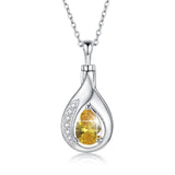 Sterling Silver Cubic Zirconia Tear Dangle Urn Necklace for Ashes