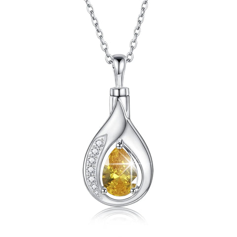 Sterling Silver Cubic Zirconia Tear Dangle Urn Necklace for Ashes