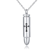 Sterling Silver Bar Bullet Cross Urn Necklace for Ashes