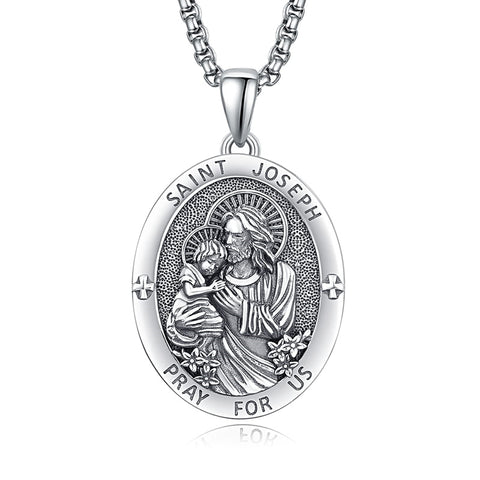 925 Sterling Silver Patron Saint Medals | Amulet Necklace Protection Jewelry for Men with 2.5mm 22"+2" Chain