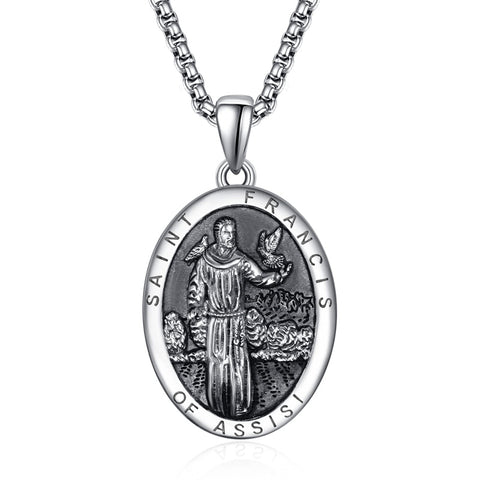 925 Sterling Silver Patron Saint Medals | Amulet Necklace Protection Jewelry for Men with 2.5mm 22"+2" Chain