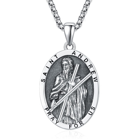 925 Sterling Silver Patron Saint Medals | Amulet Necklace Protection Jewelry for Men with 2.5mm 22"+2" Chain