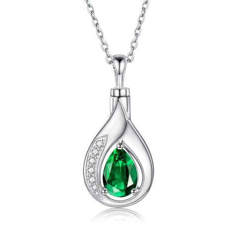 Sterling Silver Cubic Zirconia Tear Dangle Urn Necklace for Ashes