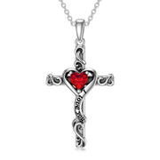 Sterling Silver Birthstone Cross Pendant Necklace Engraved WithLove You