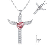 Sterling Silver Heart Birthstone Cross Urn Necklaces for Ashes