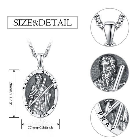 925 Sterling Silver Patron Saint Medals | Amulet Necklace Protection Jewelry for Men with 2.5mm 22"+2" Chain