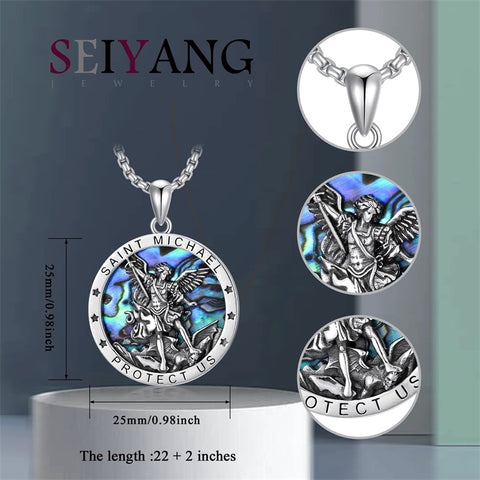 Sterling Silver St Michael St Christopher Pendant Necklace for Men