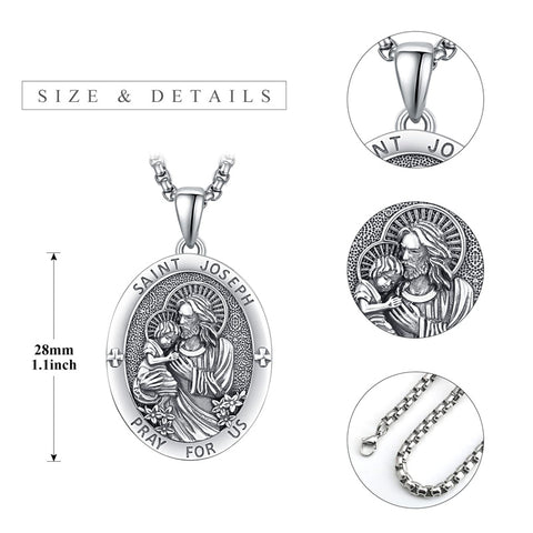 925 Sterling Silver Patron Saint Medals | Amulet Necklace Protection Jewelry for Men with 2.5mm 22"+2" Chain