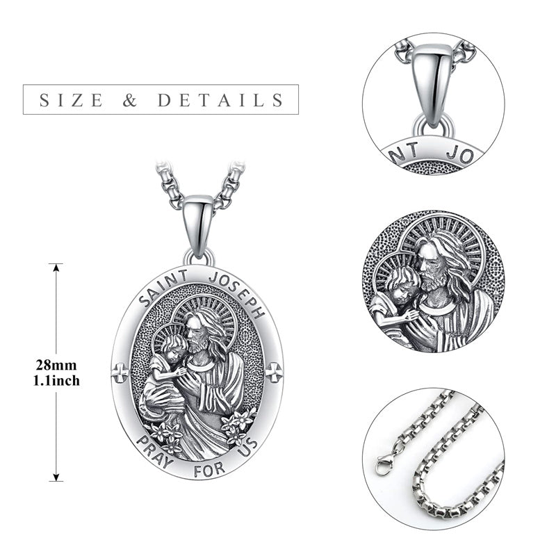 925 Sterling Silver Patron Saint Medals | Amulet Necklace Protection Jewelry for Men with 2.5mm 22"+2" Chain