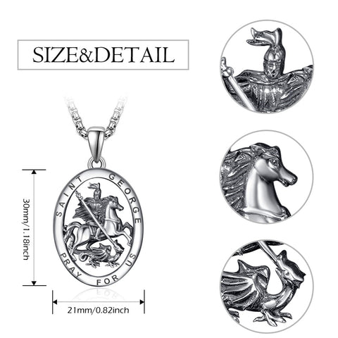925 Sterling Silver Patron Saint Medals | Amulet Necklace Protection Jewelry for Men with 2.5mm 22"+2" Chain